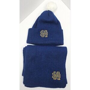 Notre Dame Fighting Irish Hat Beanie Cap And Scarf Unisex Adult Blue Embroidered